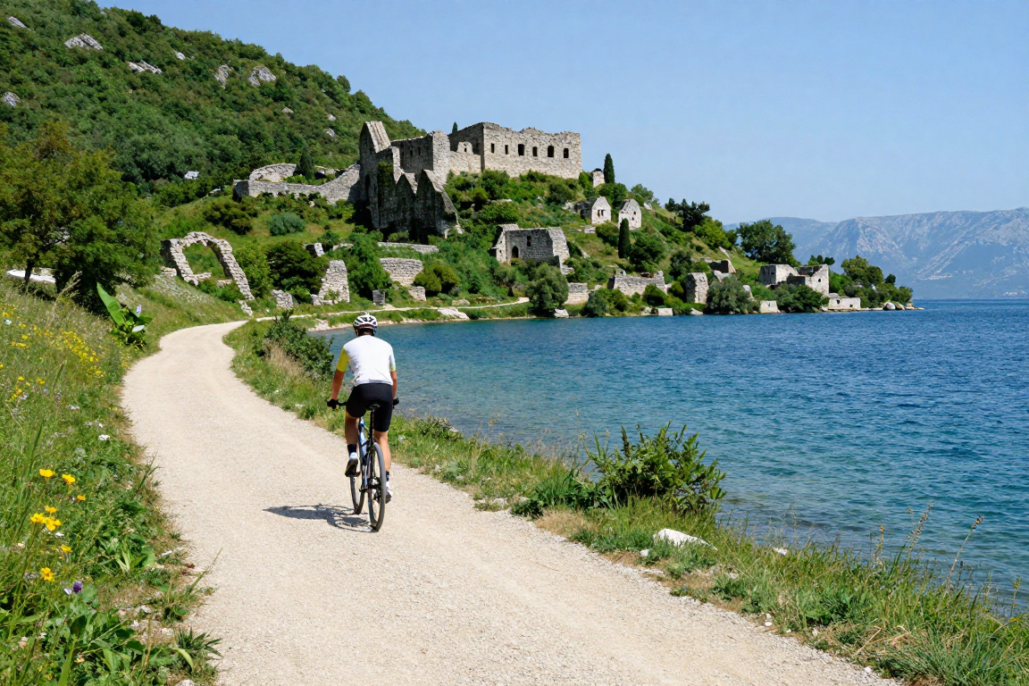 Ohrid Gölü bisiklet rotası ve antik şehir manzarası