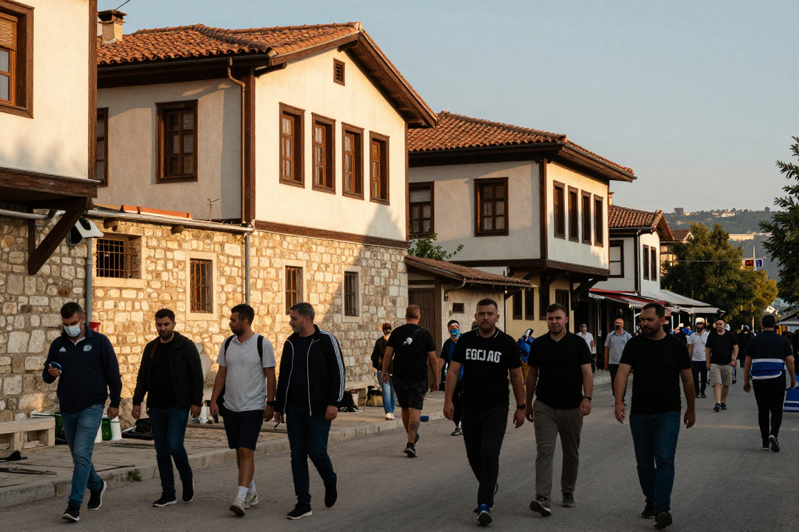 Tetovo sokaklarında futbol kulübü destekçileri ve yerel kültür unsurları