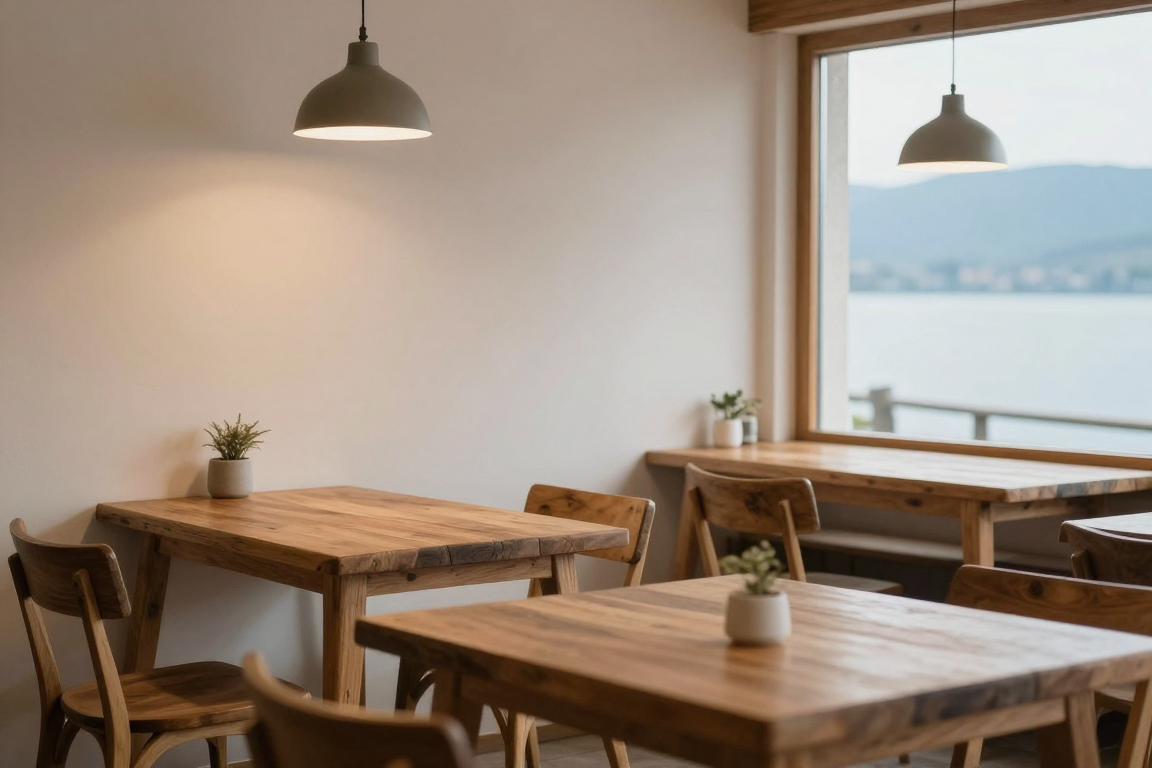 Ohri'deki sade ve etkileyici kafe iç mekânı