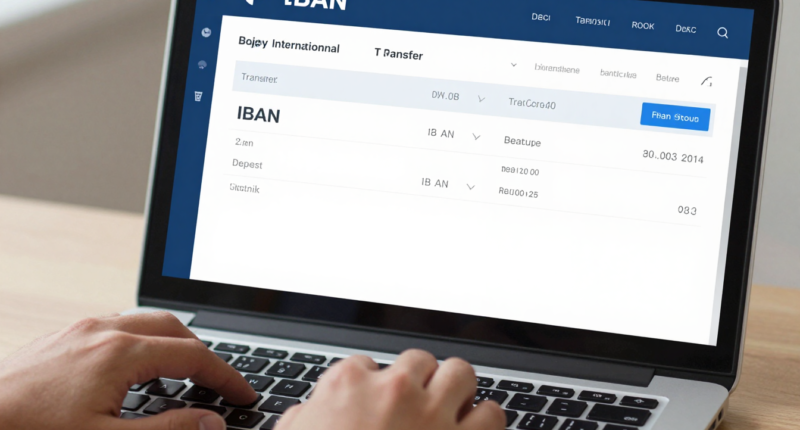 IBAN numarası ve uluslararası para transferi detayları içeren bir bilgisayar ekranı