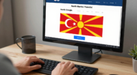 Bir kişi bilgisayarda Makedonya'dan Türkiye'ye para transferi yapmaktadır
