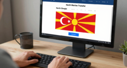 Bir kişi bilgisayarda Makedonya'dan Türkiye'ye para transferi yapmaktadır